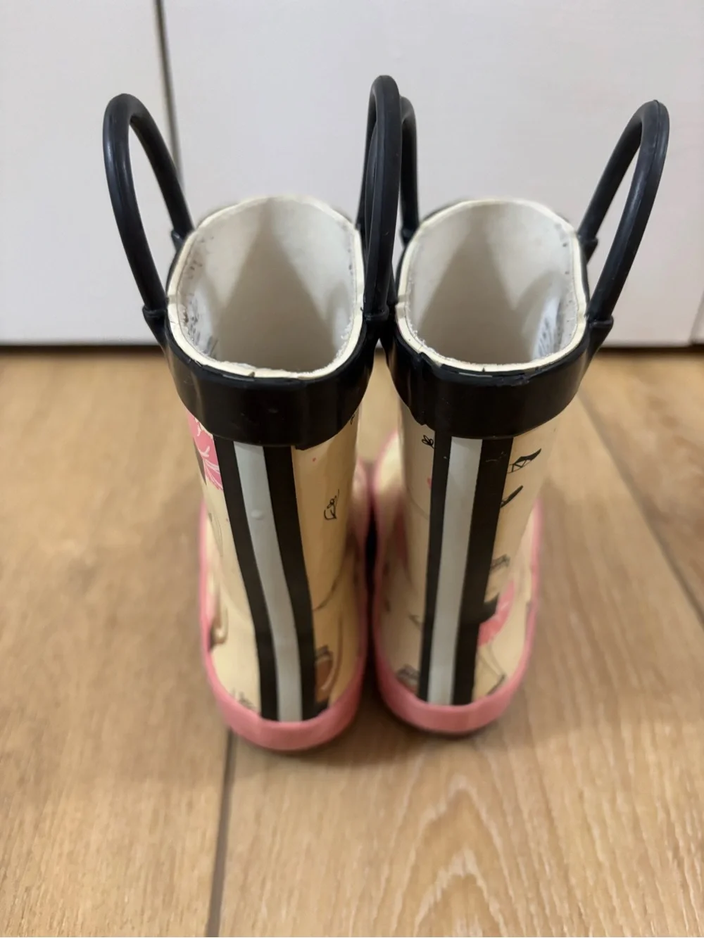 Kids Pink and Cream Waterproof Rain Boots with Grip Sole